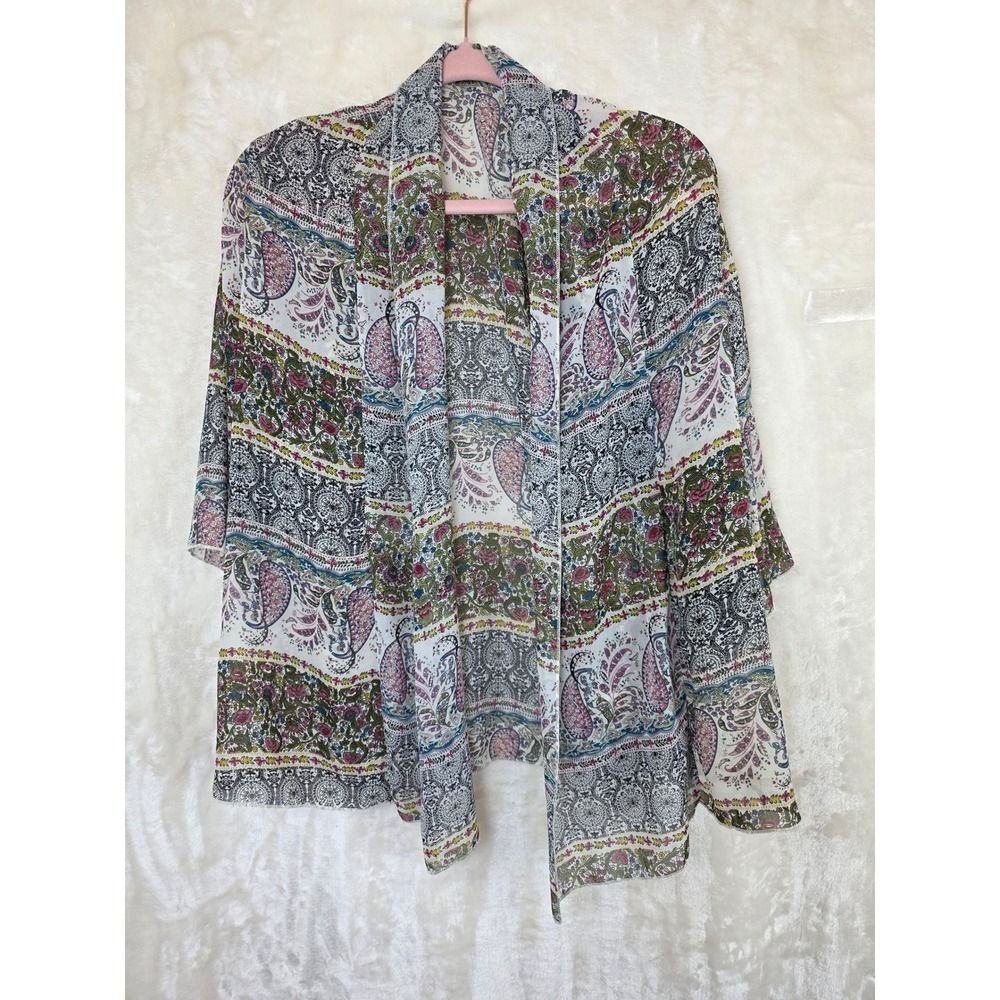 Boho Paisley Floral Patchwork Sheer Kimono Wrap Open‎ Front Cardigan Coverup